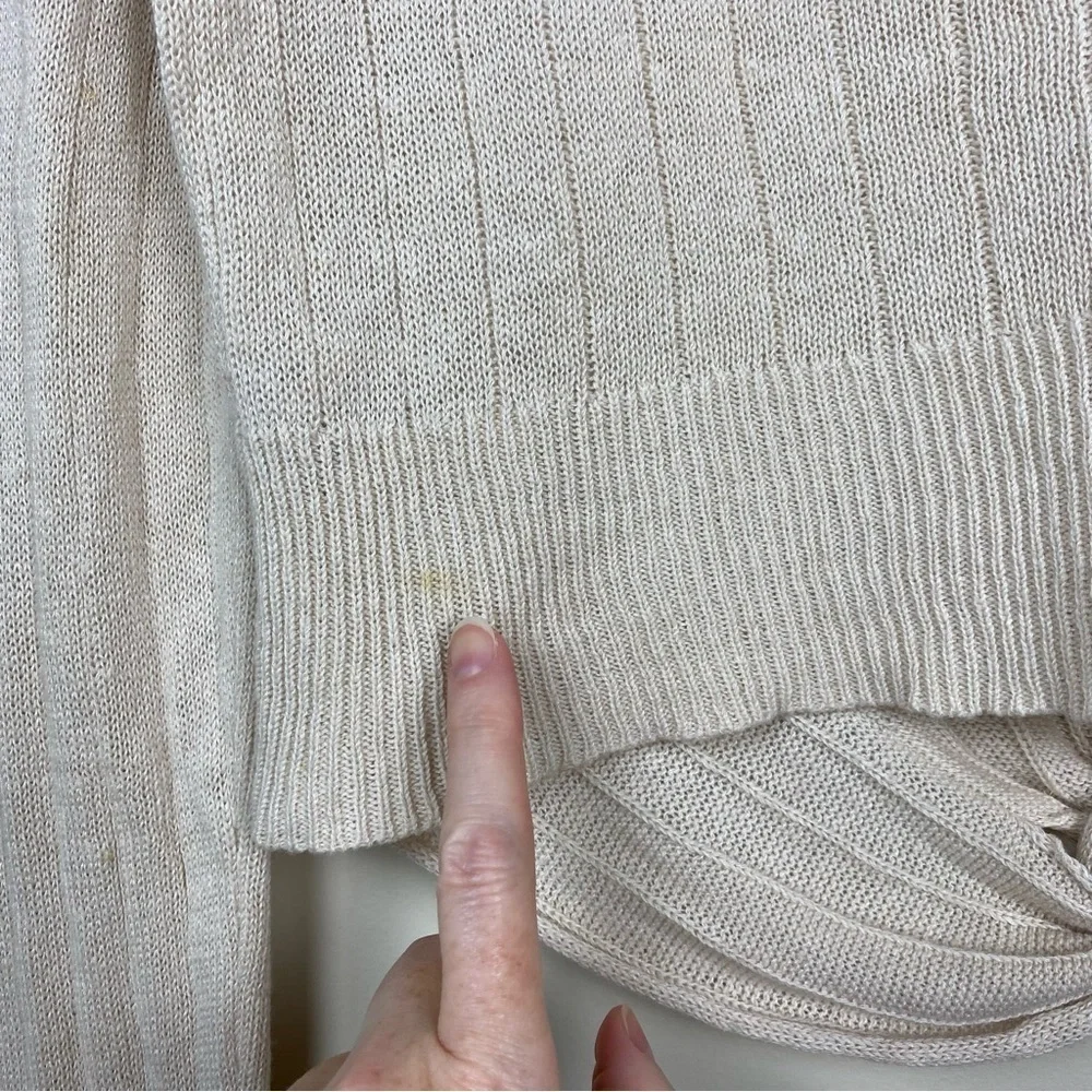 Free People Got Me Twisted Sweater Beige Sz S Front Knot Linen Blend Long Sleeve
